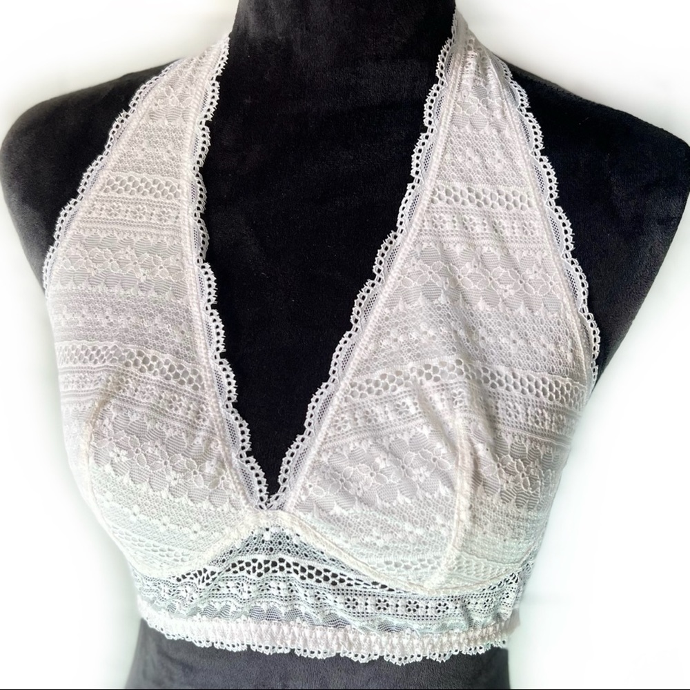 Victoria' Secret Ivory Lace Long Line Halter Bralette, Size Large, NWOT